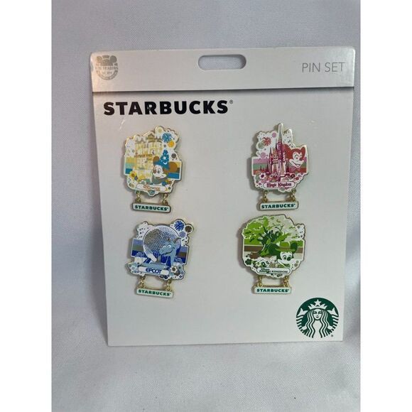Disney Starbucks Pin Set Parks Icons Animal Magic Hollywood Epcot New with Card - Picture 1 of 10